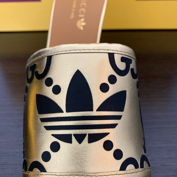 WOMEN'S GUCCI X ADIDAS NAPPA LEATHER MULE, HEEL, SANDAL, SLIDE SIZE 7 US/ 37 IT - Picture 3 of 11